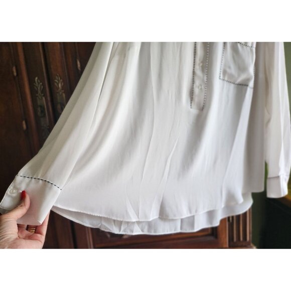Lane Bryant Lng Slv Chiffon Blouse Pocket White w/ Black Whip Stitching Sz 18/20 - Picture 6 of 12